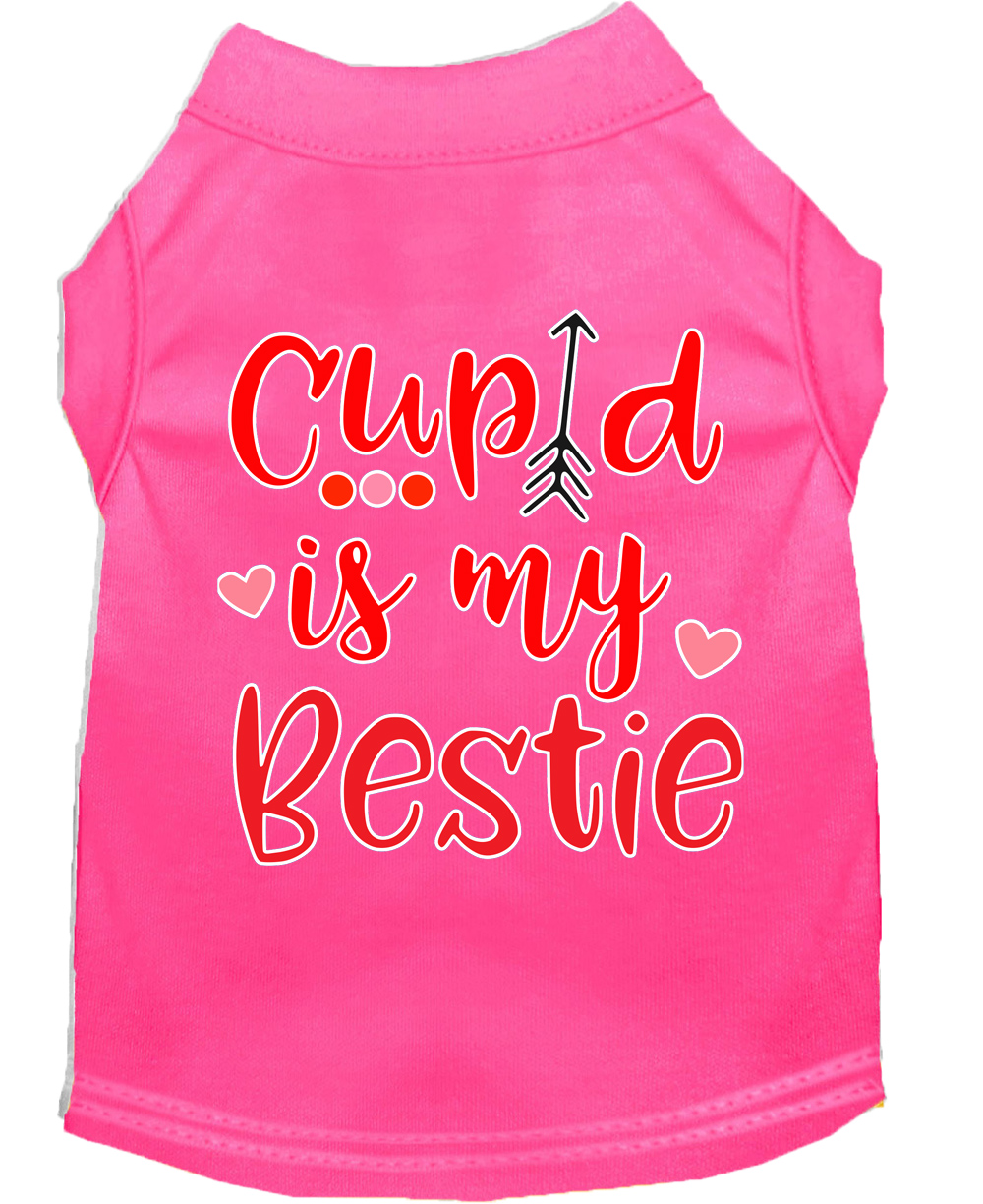 Cupid is my Bestie Screen Print Dog Shirt Bright Pink Lg